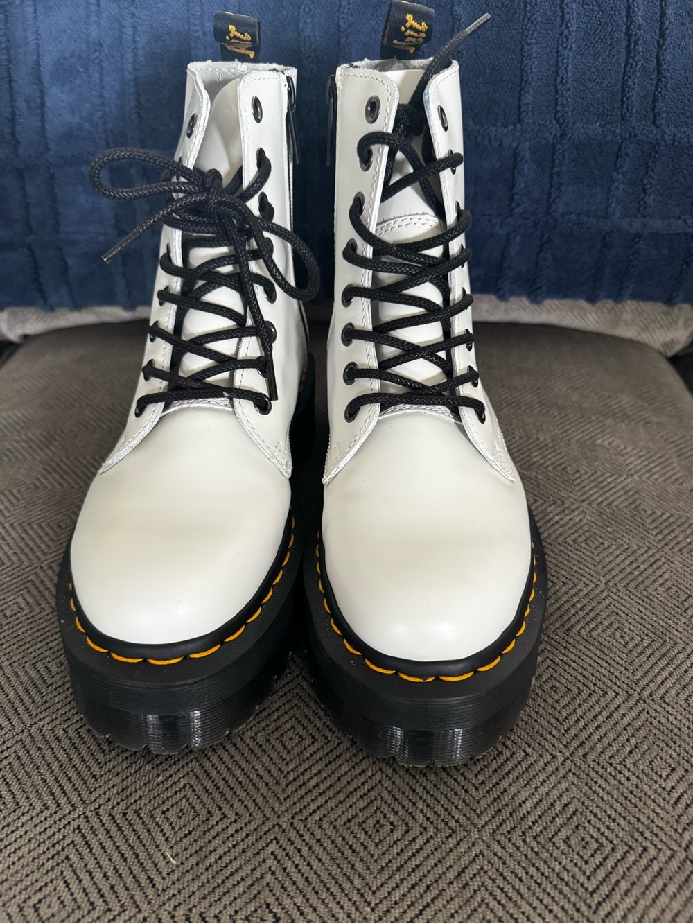 Dr. Martens White Platform Lace-Up Combat Boots with Black Sole - Picture 2 of 5